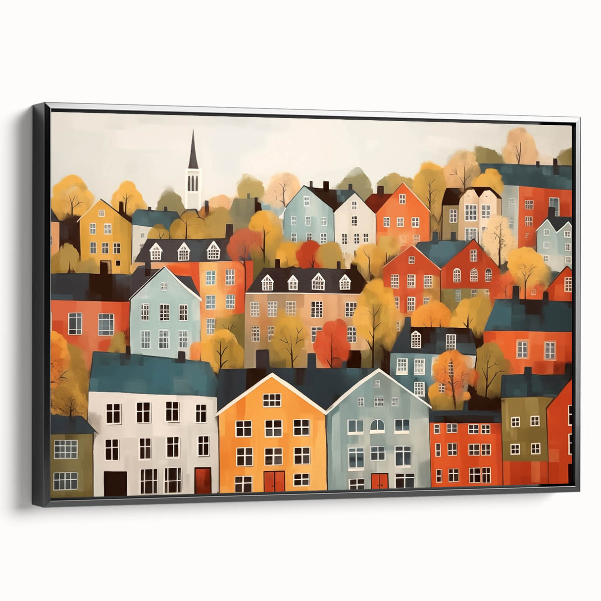 Scandinavian Wall Art | Colorful Nordic Village Print | Hygge Style
