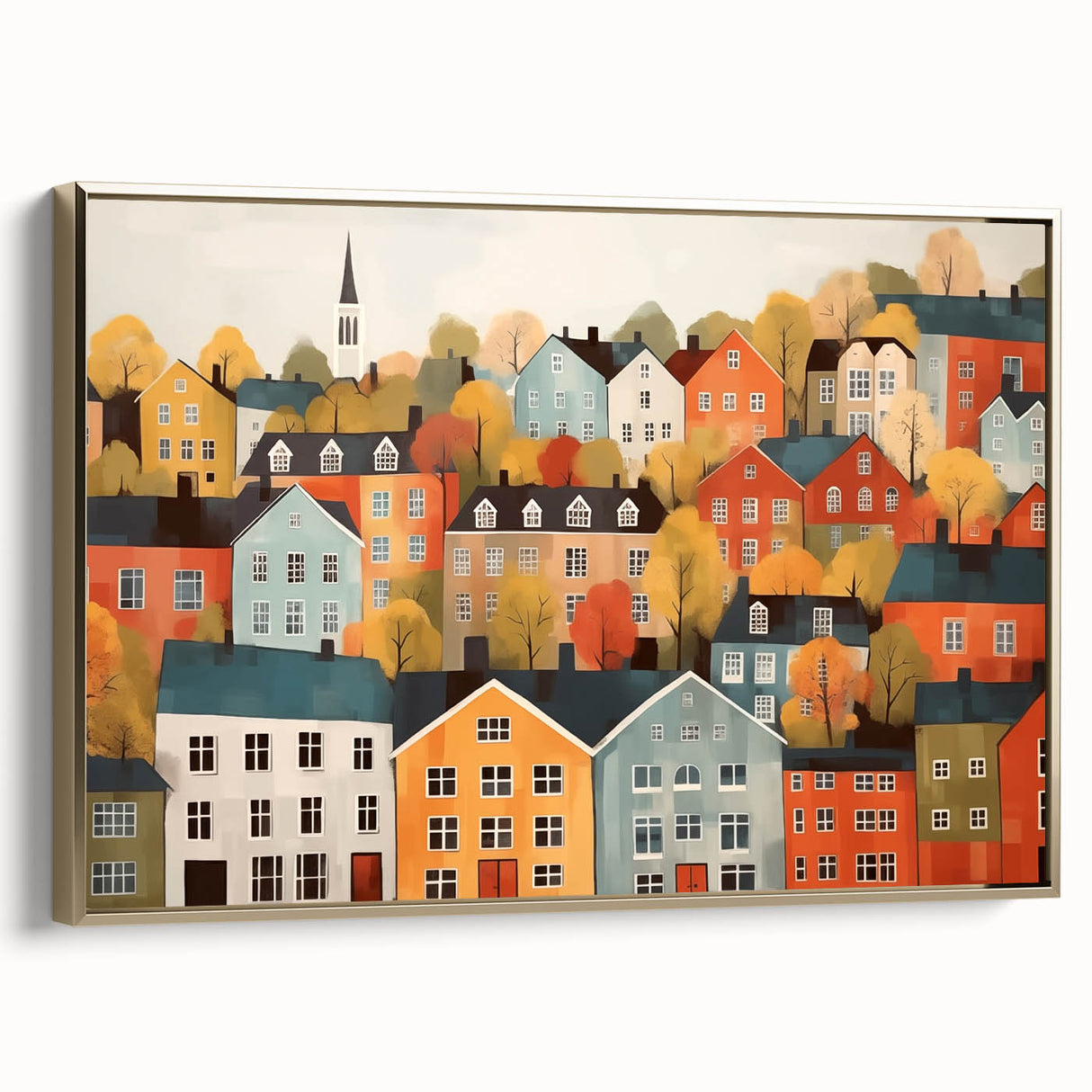 Scandinavian Wall Art | Colorful Nordic Village Print | Hygge Style