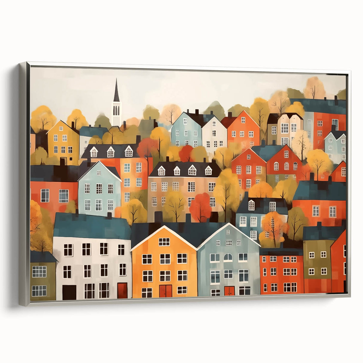 Scandinavian Wall Art | Colorful Nordic Village Print | Hygge Style