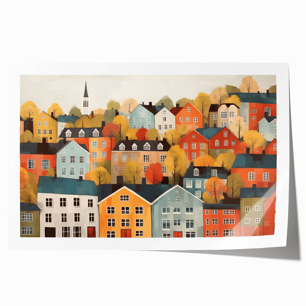 Scandinavian Wall Art | Colorful Nordic Village Print | Hygge Style