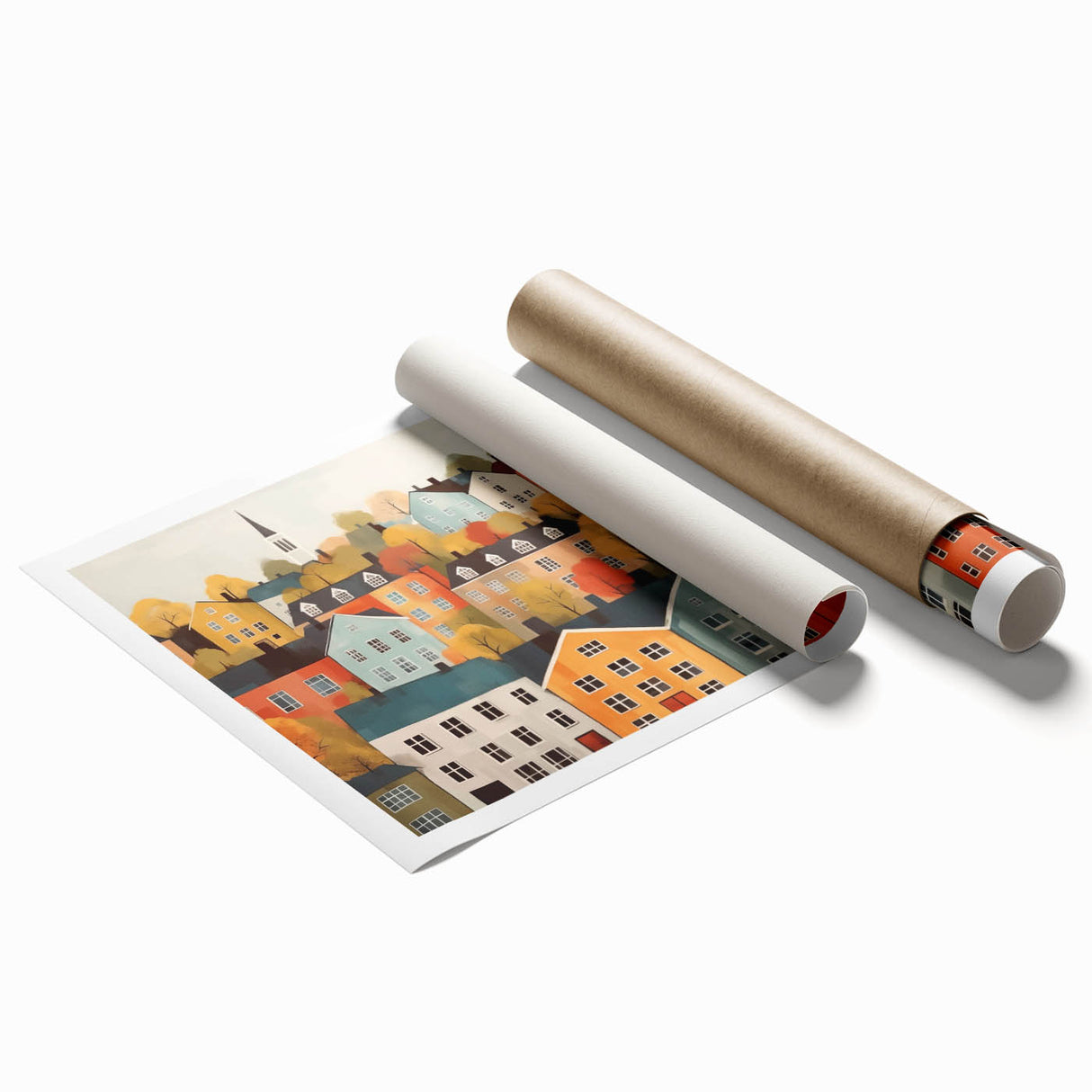 Scandinavian Wall Art | Colorful Nordic Village Print | Hygge Style