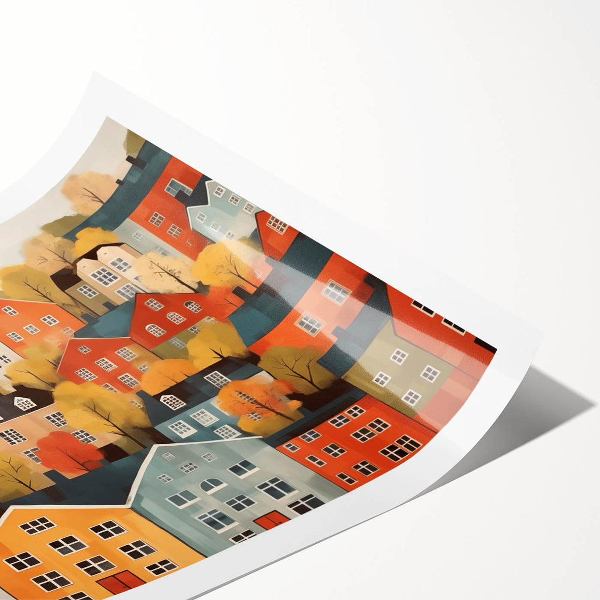 Scandinavian Wall Art | Colorful Nordic Village Print | Hygge Style