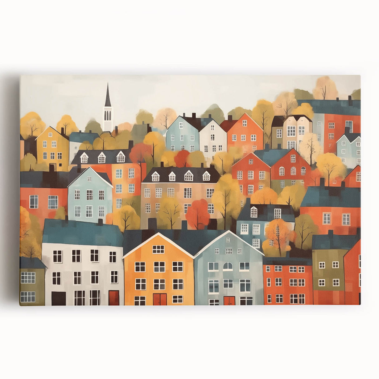 Scandinavian Wall Art | Colorful Nordic Village Print | Hygge Style