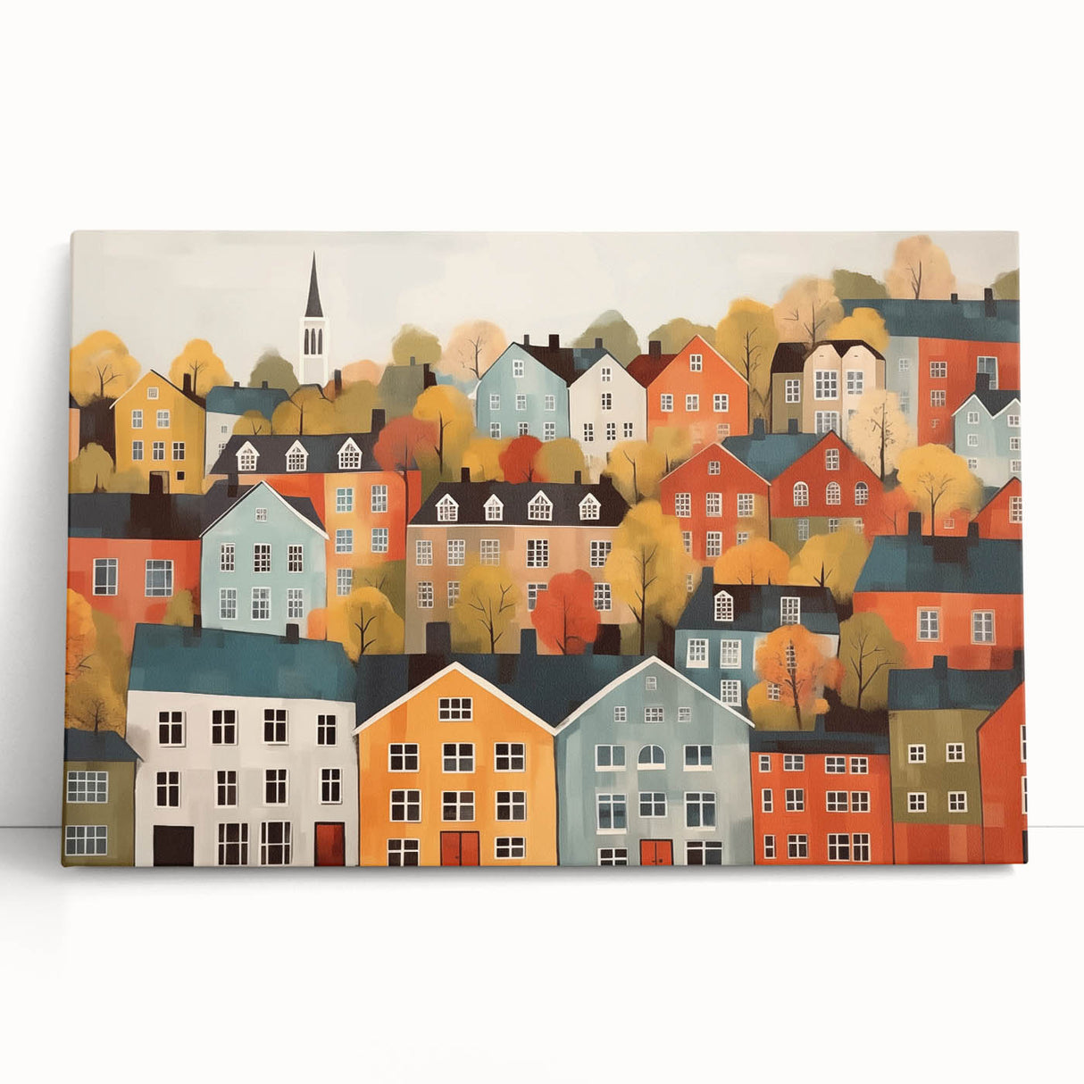 Scandinavian Wall Art | Colorful Nordic Village Print | Hygge Style