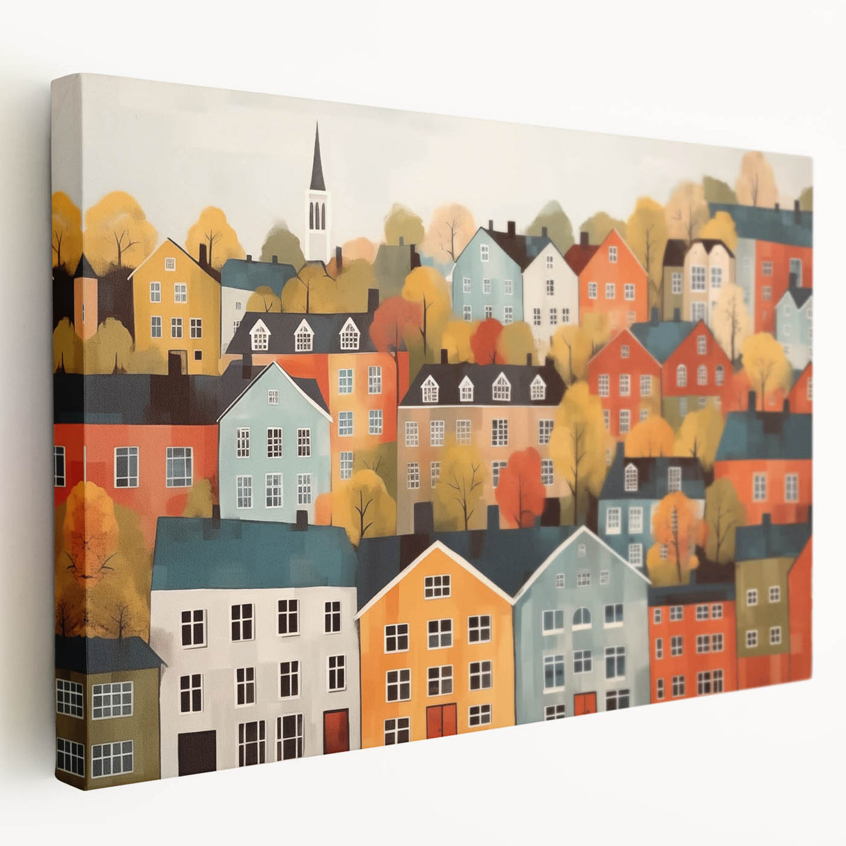 Scandinavian Wall Art | Colorful Nordic Village Print | Hygge Style
