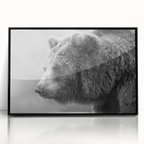 Framed black bear wall art with a sleek acrylic front, showcasing a striking design, perfect for nature-themed home decor or wildlife enthusiasts.