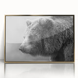 Framed wall art showcasing a striking black bear design, featuring a gold-accented acrylic front, ideal for nature-themed decor. Perfect for animal lovers.
