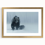 Elegant black bear wall art design framed in gold, showcasing intricate details of the bear against a natural backdrop, perfect for enhancing home decor.