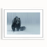 Black bear wall art featuring a minimalist design in a white frame with a mat, showcasing intricate details and textures, perfect for nature-themed decor.