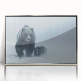 Framed wall art featuring a striking black bear design, showcasing intricate details and a sleek silver frame, ideal for nature lovers and home decor enthusiasts.