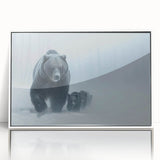 Framed wall art showcasing a striking black bear design, with a sleek white frame and acrylic front, perfect for nature-themed home decor.