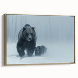 Framed canvas wall art showcasing a striking black bear design, elegantly bordered with gold accents, ideal for rustic or nature-themed decor.