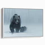 Framed wall art featuring a striking black bear design on a textured canvas, set against a clean white background, showcasing wildlife-themed decor for nature enthusiasts.