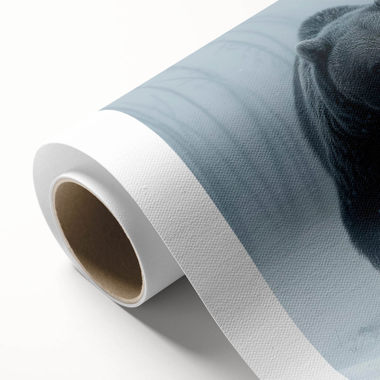 Black bear wall art design on rolled canvas, showcasing intricate details and vibrant colors, ideal for nature-themed decor, packaged securely in a protective tube.