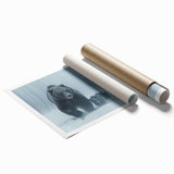 Black bear wall art print featuring a striking design of a bear silhouette against a textured background, perfect for nature-themed decor, rolled and ready for framing.