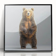 Framed wall art featuring a minimalist black bear design on acrylic, showcasing a sleek black frame, perfect for modern decor. Ideal for nature enthusiasts.