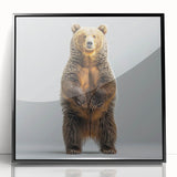 Framed wall art featuring a minimalist black bear design on acrylic, showcasing a sleek black frame, perfect for modern decor. Ideal for nature enthusiasts.