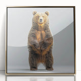 Framed wall art featuring a striking black bear design, showcasing intricate details and a gold-accented acrylic front, perfect for wildlife enthusiasts' home decor.
