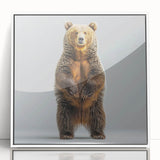 Framed wall art featuring a striking black bear design on acrylic, set against a white background, perfect for nature-themed home decor. Ideal for wildlife enthusiasts.