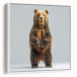 Framed canvas wall art showcasing a striking black bear design, featuring intricate details and a modern white frame, ideal for wildlife enthusiasts and home decor.