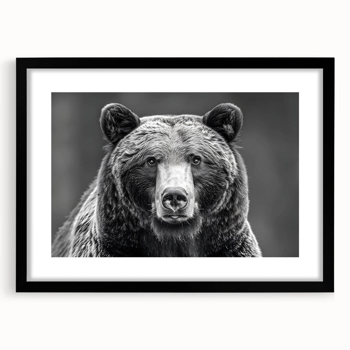 Black bear wall art framed print showcasing a striking black bear design with a matte finish, perfect for enhancing rustic home decor or nature-themed spaces.