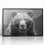 Framed black bear wall art displayed in a sleek acrylic frame, showcasing intricate design details and vibrant colors, perfect for wildlife enthusiasts and home decor.