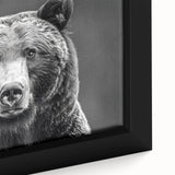 Close-up of a black bear wall art design on framed canvas, showcasing intricate details and vibrant colors, perfect for nature-themed home decor.