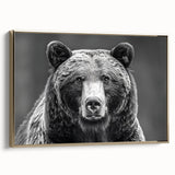 Framed canvas wall art featuring a striking black bear design with a gold frame, showcasing detailed textures and vibrant colors, ideal for nature-themed decor.