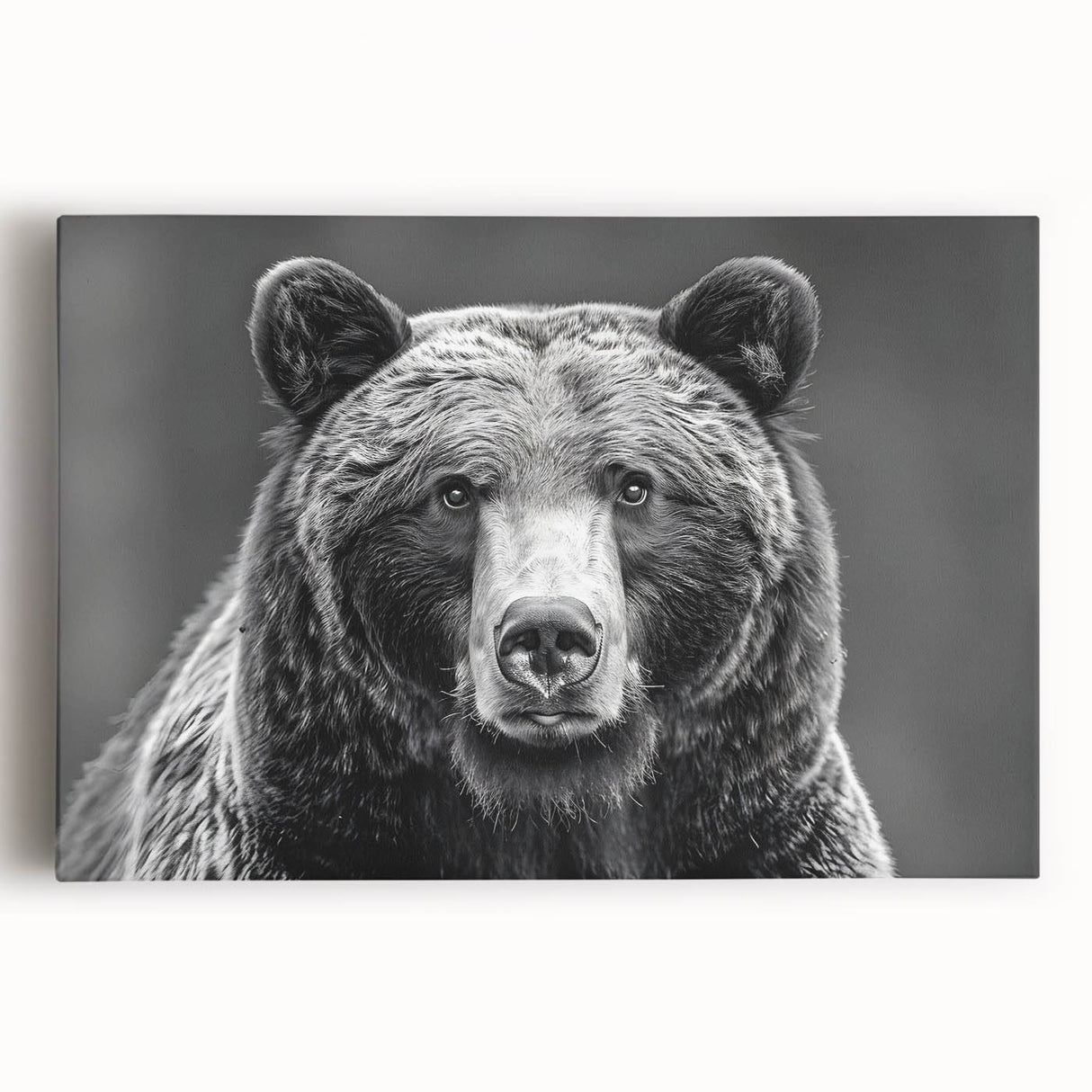 Stretched canvas artwork featuring a striking black bear design, showcasing intricate details and rich colors, perfect for nature-themed decor in any setting.