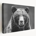 Stretched canvas wall art featuring a striking black bear design, showcasing intricate details and vibrant colors, perfect for enhancing home decor.