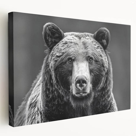 Stretched canvas wall art featuring a striking black bear design, showcasing intricate details and vibrant colors, perfect for enhancing home decor.