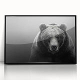 Framed wall art featuring a striking black bear design on acrylic, showcasing vivid colors and intricate details, perfect for wildlife enthusiasts and home decor.