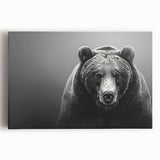 Black bear wall art design on stretched canvas, showcasing intricate details and vibrant colors, perfect for enhancing nature-themed decor in living spaces.