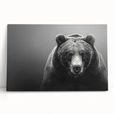 Black bear wall art design on stretched canvas, showcasing a realistic depiction of a majestic black bear in a natural setting, perfect for nature-themed decor.