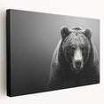 Black bear wall art on stretched canvas showcasing a side view of the bear's detailed features and textured fur, ideal for wildlife decor enthusiasts.