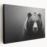 Black bear wall art on stretched canvas showcasing a side view of the bear's detailed features and textured fur, ideal for wildlife decor enthusiasts.