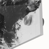 Close-up of a black bear wall art piece, showcasing intricate acrylic glass design details and vibrant colors, perfect for wildlife enthusiasts' decor.