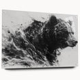 Black bear wall art design displayed on acrylic glass, showcasing a side view with pin mounting. Ideal for nature-inspired decor and wildlife enthusiasts.