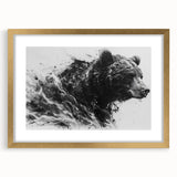 Stylish black bear wall art framed with a gold mat, showcasing a modern design ideal for home decor. Perfect for nature lovers and wildlife enthusiasts.
