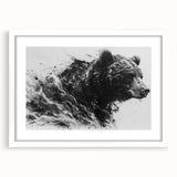 Black bear wall art collection framed with a white mat, showcasing a detailed illustration of a bear in a natural setting, perfect for wildlife enthusiasts.