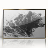 Framed wall art featuring a striking black bear design with gold accents, set against a sleek acrylic background, ideal for nature-themed decor.