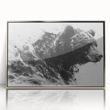 Framed black bear wall art collection in a sleek silver frame, showcasing a detailed design with natural colors and textures, perfect for modern decor.