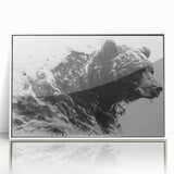 Framed wall art featuring a striking black bear design on a white background, ideal for nature enthusiasts and modern decor. Perfect for adding wildlife charm to any room.