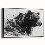 Framed canvas wall art showcasing a black bear design, featuring intricate detailing against a minimalist background, perfect for nature-themed decor.