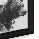 Close-up of a framed black bear wall art piece, showcasing intricate detailing and rich colors, perfect for nature enthusiasts and rustic decor lovers.