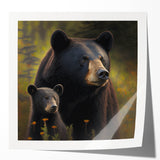 Black bear wall art print showcasing a glossy finish and intricate design details, perfect for nature-themed decor. Ideal for wildlife enthusiasts and modern interiors.
