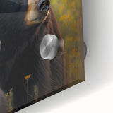 Close-up of a black bear wall art design on acrylic glass, showcasing intricate details and vibrant colors, perfect for nature enthusiasts and home decor.