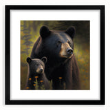 Black bear wall art collection framed with a black mat, showcasing a detailed design of a bear in a serene forest setting, ideal for nature lovers and home decor enthusiasts.