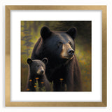 Framed black bear wall art featuring a gold mat and elegant design, showcasing wildlife aesthetics perfect for home décor, highlighting nature's beauty.