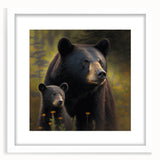 Framed wall art featuring a black bear design in a white mat, showcasing a modern and rustic aesthetic perfect for nature-themed decor. Ideal for animal lovers and home decoration enthusiasts.